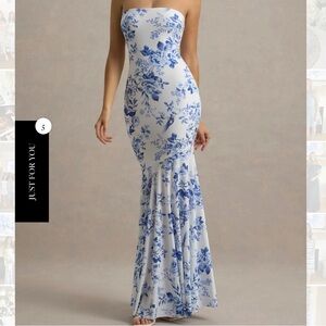 Club L London - Callie - Blue and White Fishtail Maxi Dress